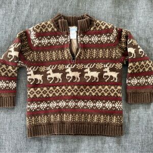 Janie and Jack 3/4 Zip Reindeer Sweater